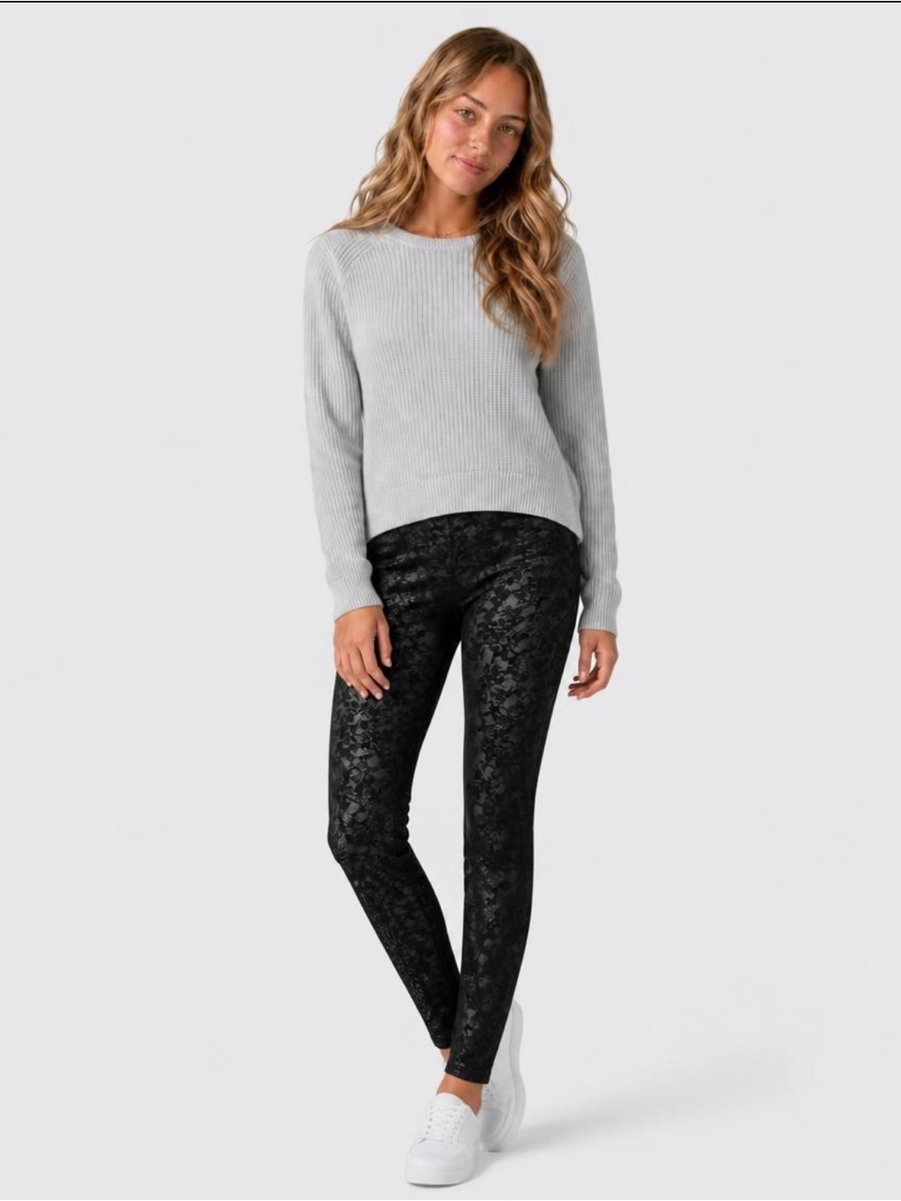 Suzy Shier Black Floral Lace Leggings
